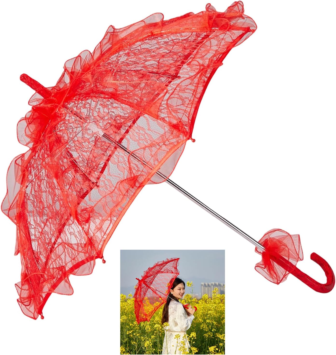 Stylish Women Lace Parasol Sun Protective Parasol With Flower Lace Pattern For Various Formal Occasion Photo Accessory