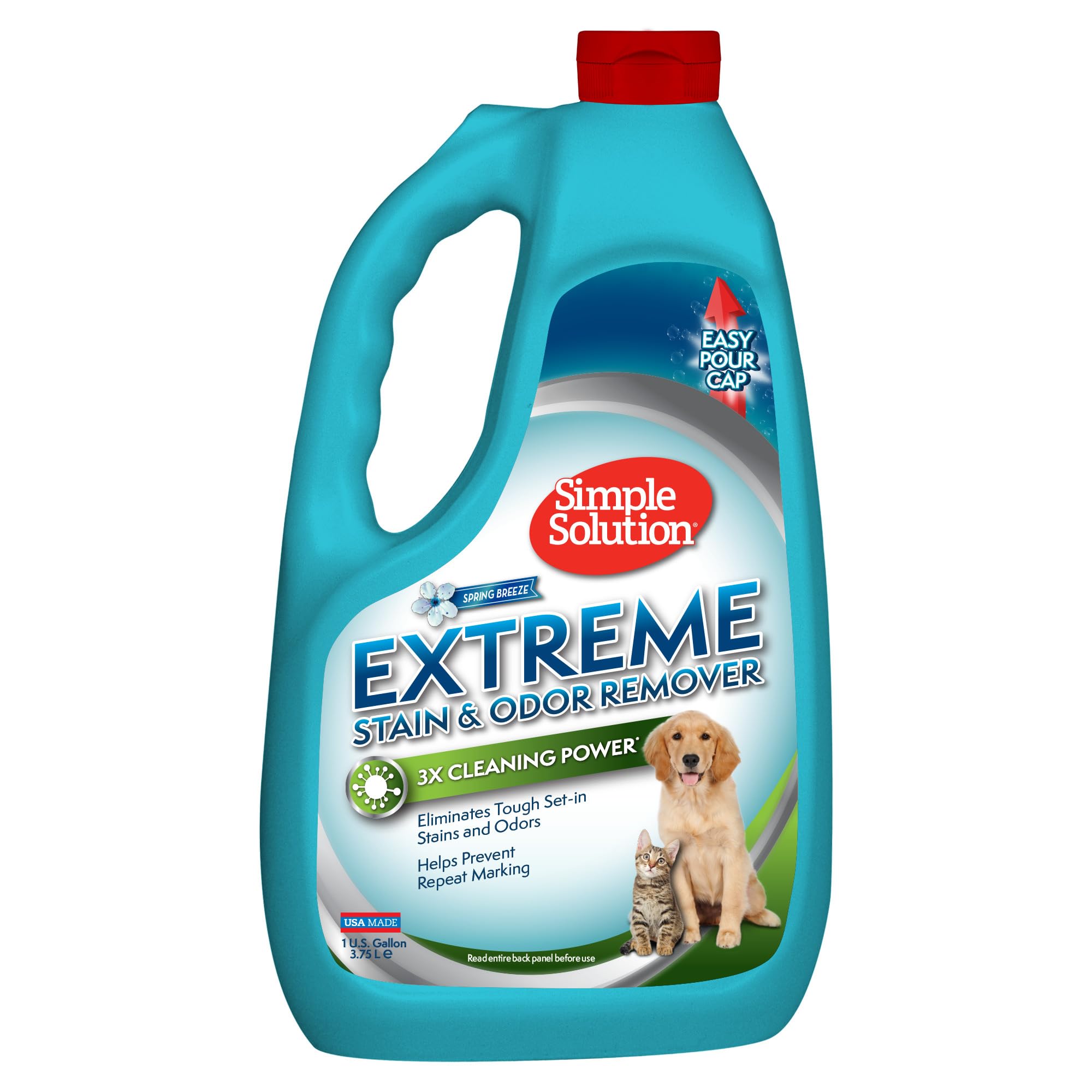 Simple Solution Extreme Pet Stain and Odor Eliminator Spray for Dogs and Cats, Enzymatic Cleaner with 3X Pro-Bacteria Cleaning Power, Strong Urine Pee & Poop Stain Remover, Spring Breeze, 1 Gal