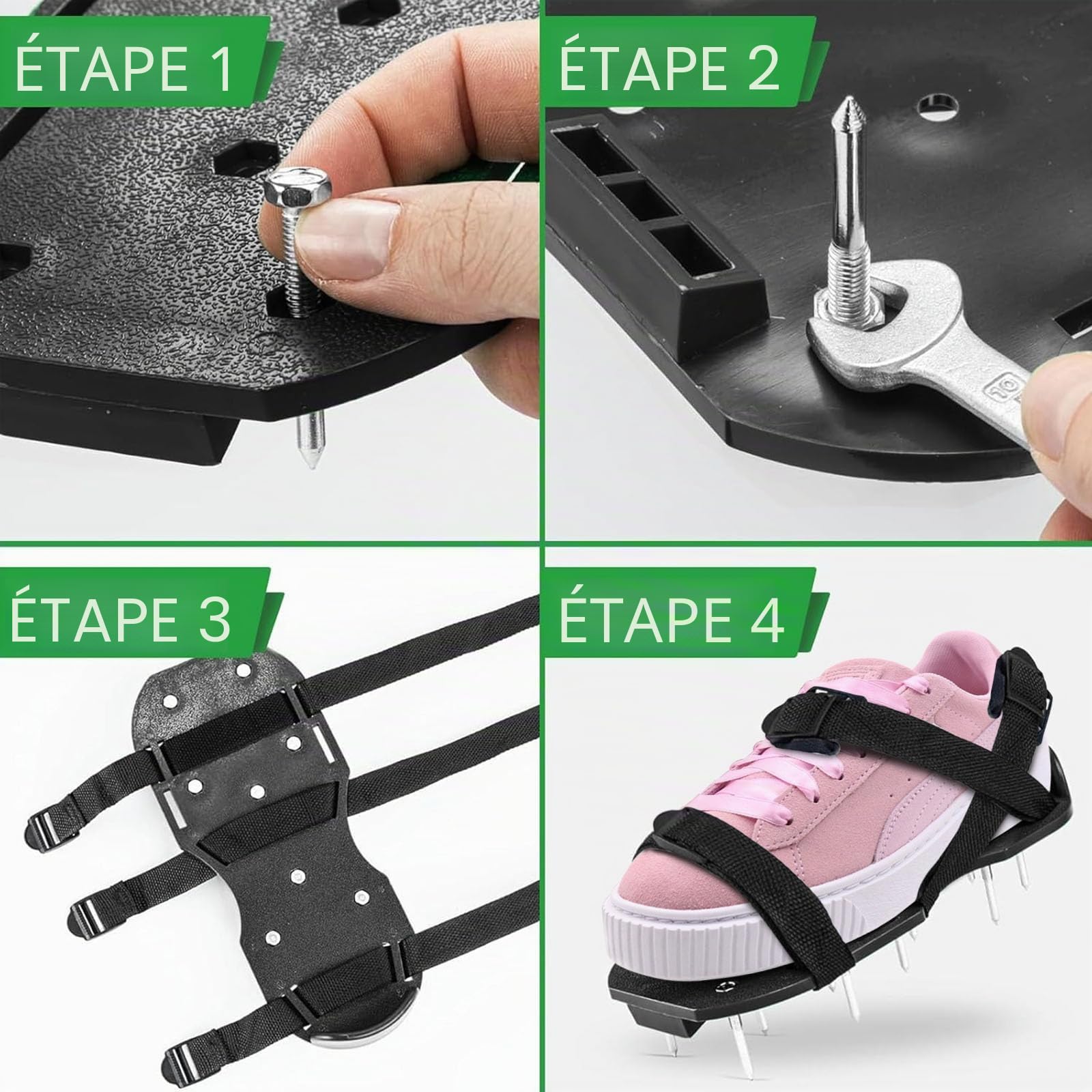 Chaussures d'aération de pelouse, aérateurs de jardin, chaussures d'aération de pelouse, aérateurs manuels avec pointes avec sangles réglables pour une utilisation efficace pour une ventilation