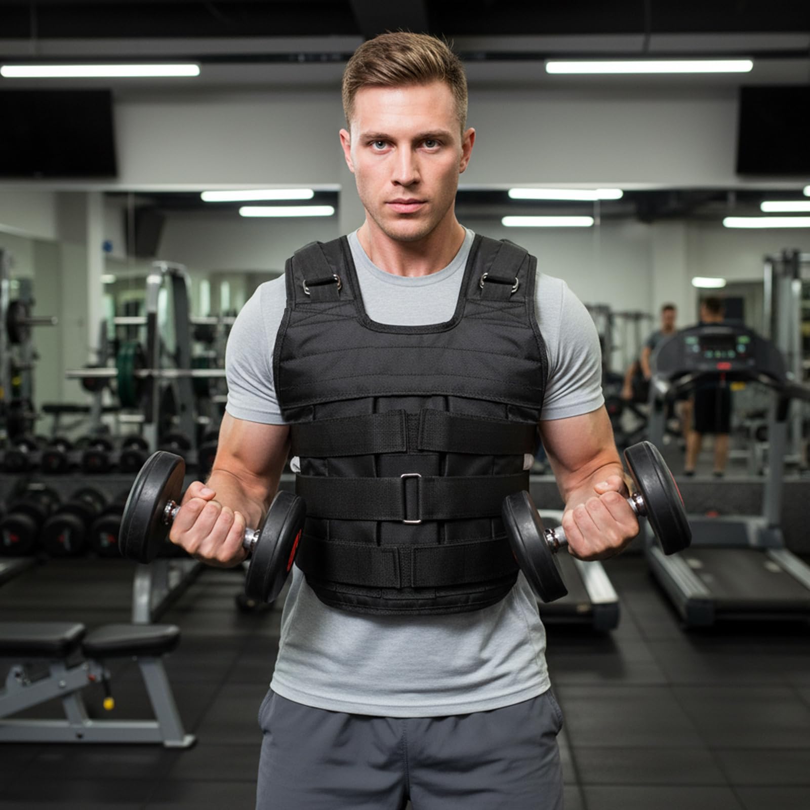 Gilet Pesante Regolabile 1-50kg in Oxford per Allenamento 44x55cm | Gilet da allenamento fitness con cinghie larghe e fasce frontali, per uomini e donne
