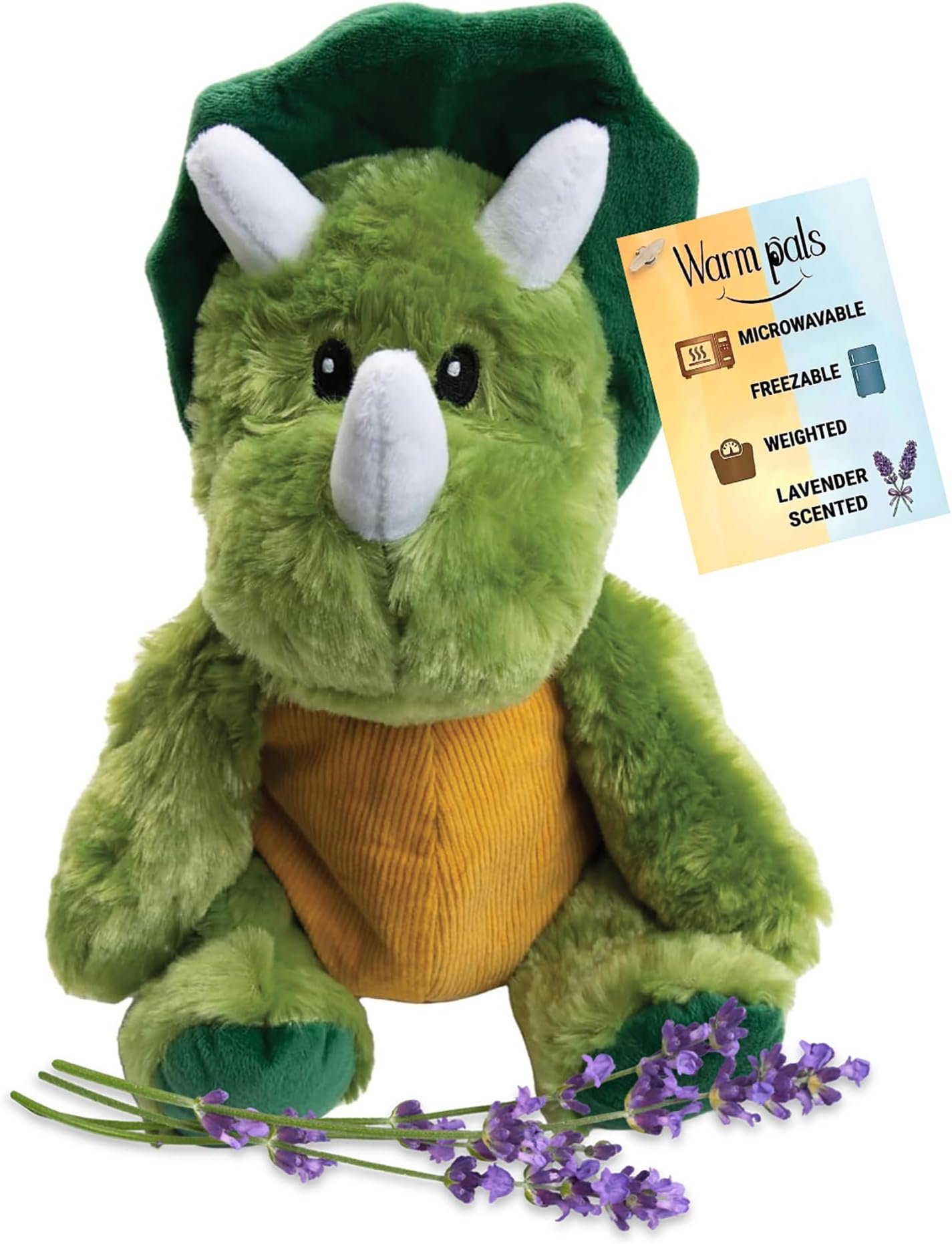 Dino Dinosaur - Microwavable & Weighted Plush Stuffed Animal - Heated Plushie for Warmth - Cute, Soft, Cozy Toy for Adults & Children (Boys, Girls, & Toddlers) by Warm Pals