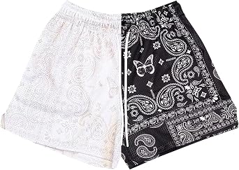 Men's Mesh Basketball Shorts Paisley Print Loose Fit Streetwear Quick Dry Athletic Shorts with Pockets