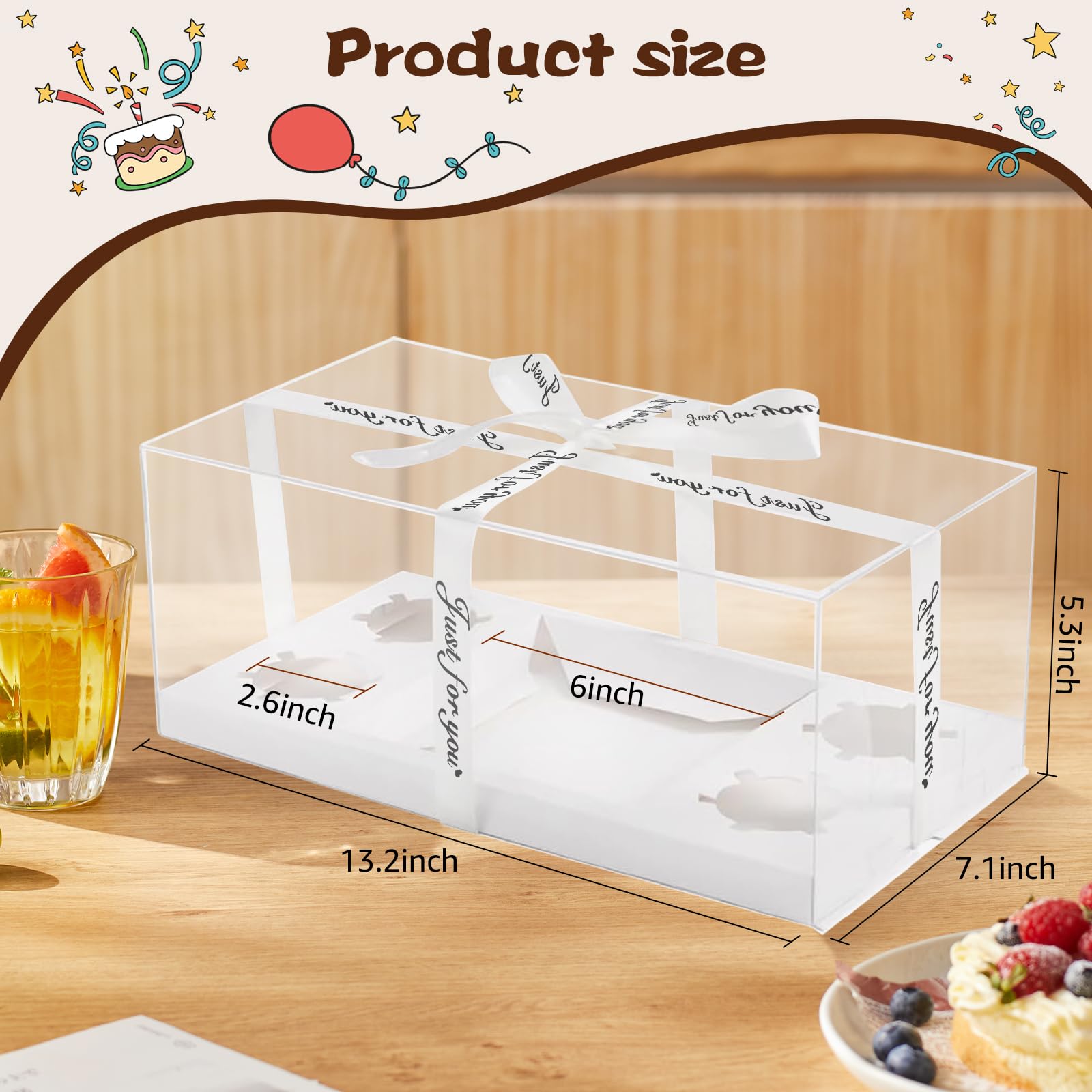 JCD 8-Pack Cake & Cupcake Combo Boxes - Clear Window, Holds 1 Mini Cake & 4 Cupcakes, Bento-Style Takeout Boxes