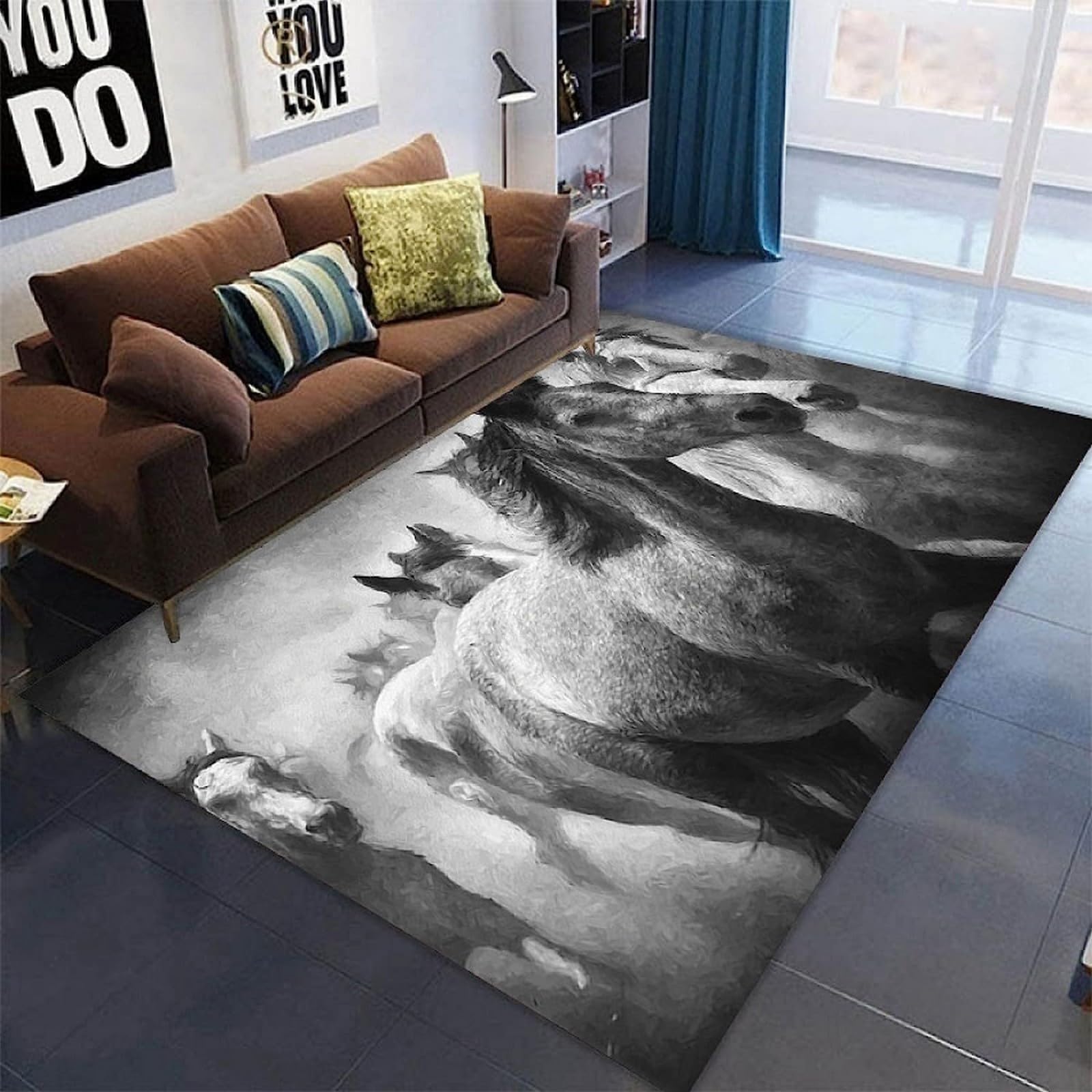 Tapis à poils longs cheval antidérapant pour éviter les glissades au salon