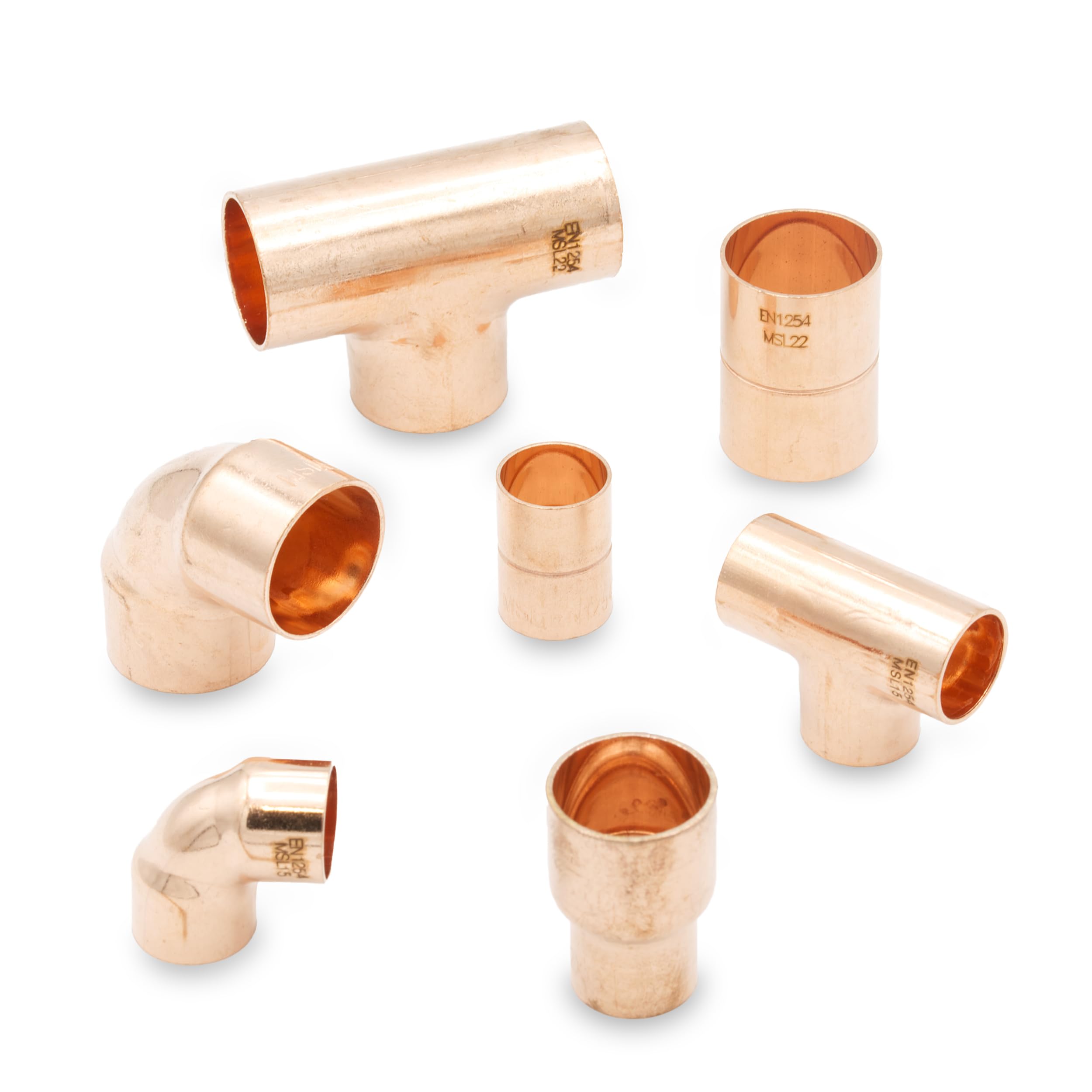 180 piezas de accesorios de tubería de cobre de 15 mm y 22 mm para fontanería, acoplador de alimentación final, codo reductor, cubo de fontaneros