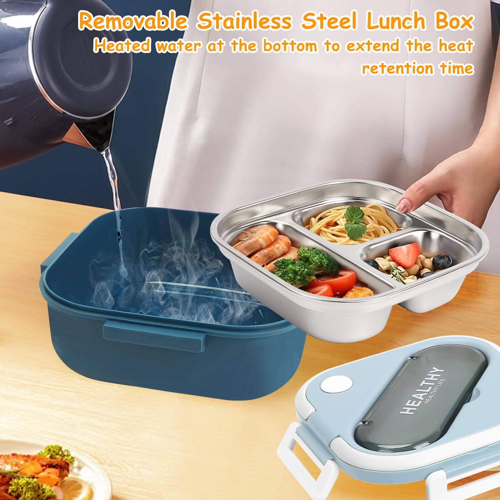 Scatola Portapranzo 850 Ml Porta Pranzo Lunch Box In Acciaio Inox, 1400ML Bento Box Lavabile In Lavastoviglie, In Metallo Con 2 Portapranzo Termico Per Alimenti Contenitore Acciaio Inox Per Microonde