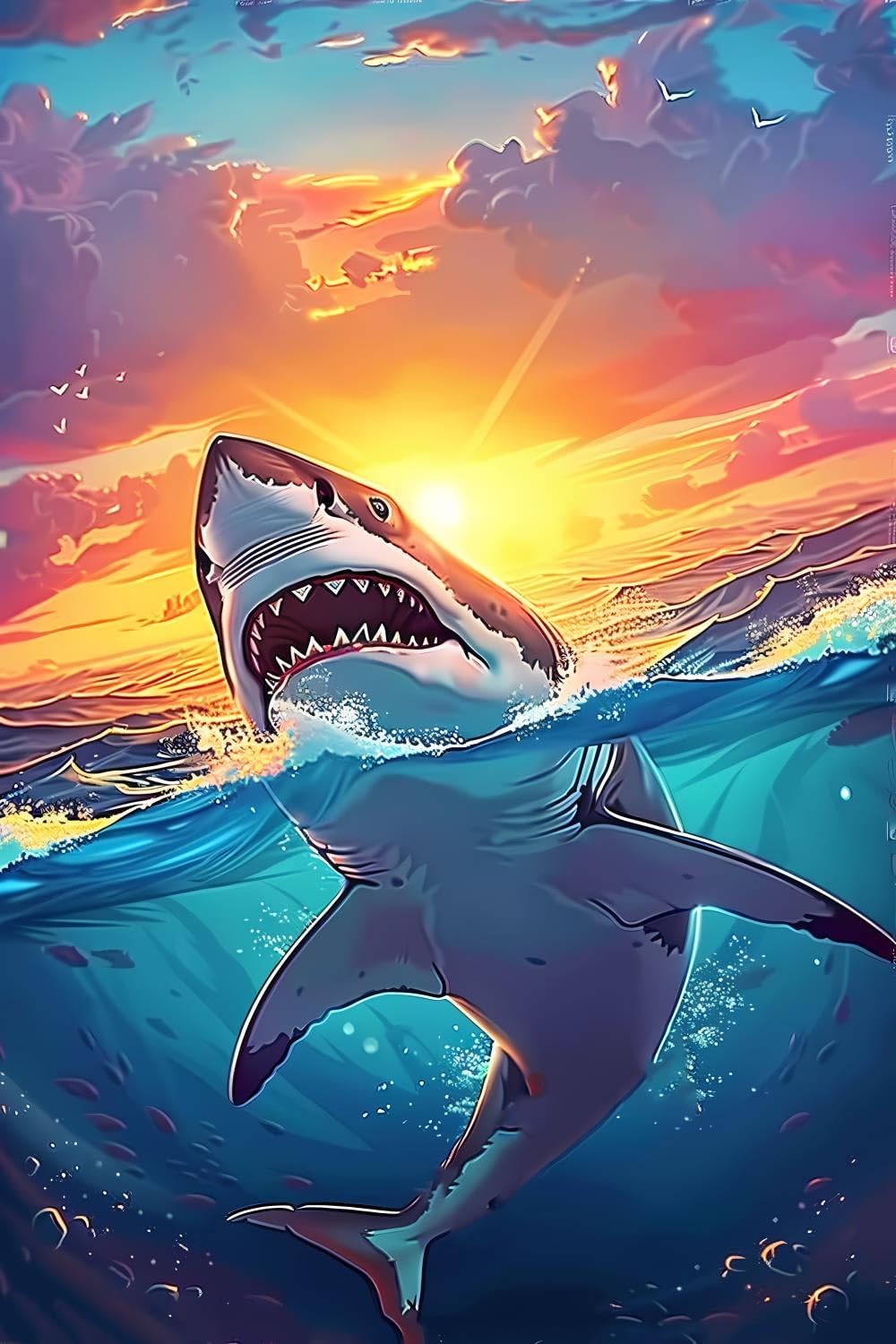 GUAIEUW Diamond Painting for Adults 5D The Mighty Shark Full Drill Diamond Art Kit DIY Shark Gem Painting Set Bedroom Living Room Wall Decor Gifts 20x30 inch