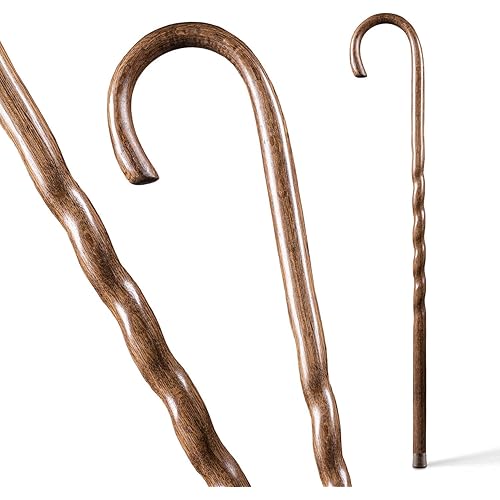 Brazos Handcrafted Wood Walking Cane, Twisted Oak, Crook Style Handle, for Men & Women, Made in The USA, 37"