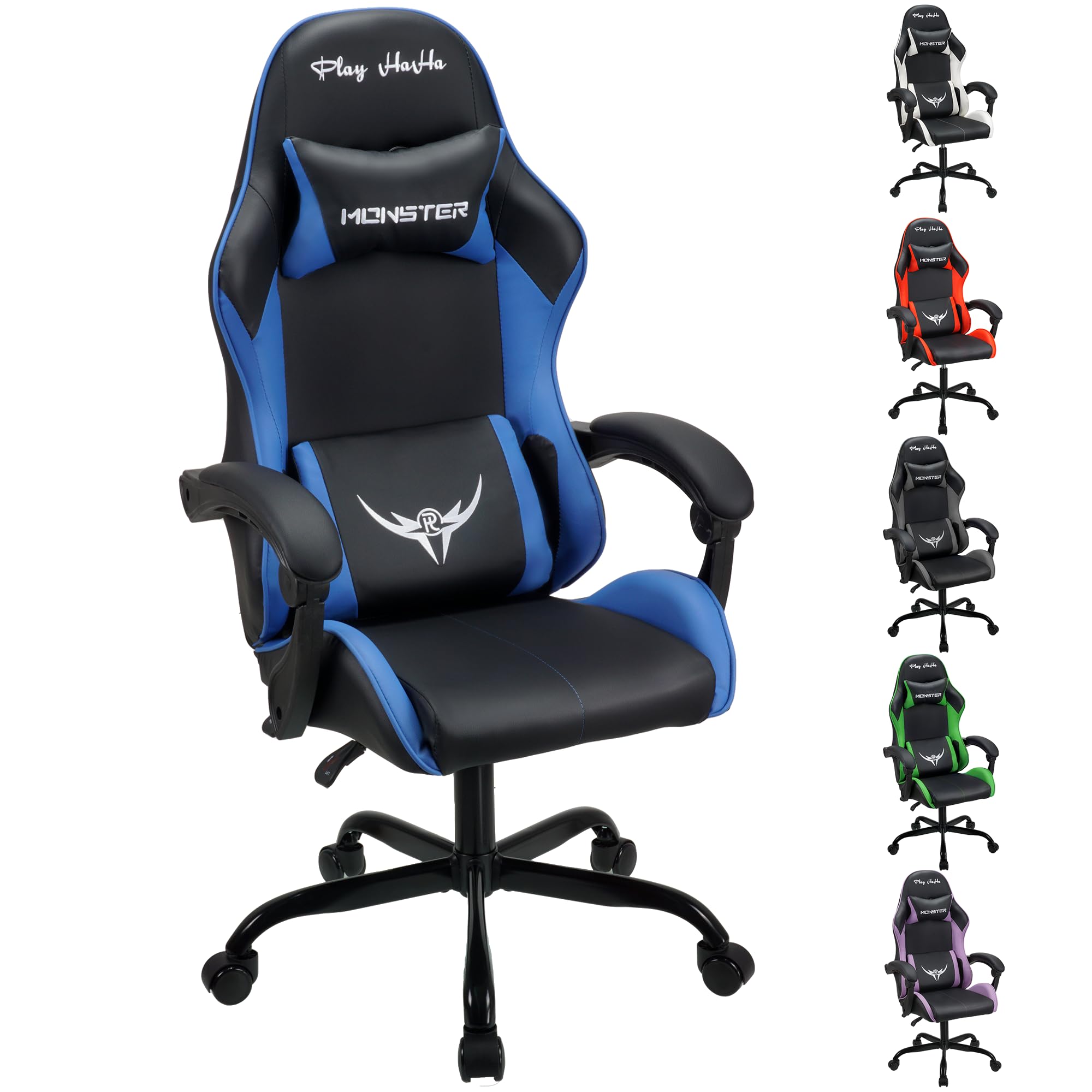Play haha.Gaming stoel Bureaustoel Draaistoel Computerstoel Werkstoel Bureaustoel Ergonomische stoel Racestoel Leren stoel Videogamestoelen (Blauw, met voetsteun