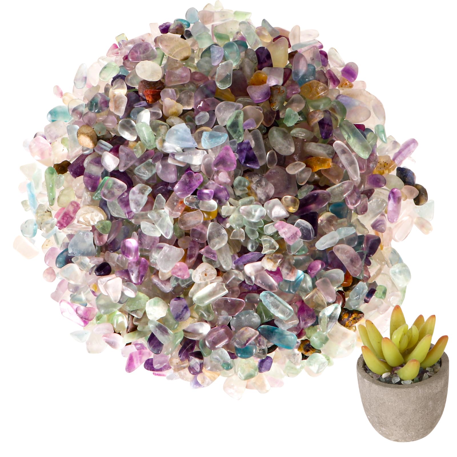Yjwzwe Colorful Fluorite Tumbled Gravel, Crystal Chips Stone, Small Decorative Pebbles, Aquarium Rocks For Indoor Plants, Crafts, Terrarium Decor 500G