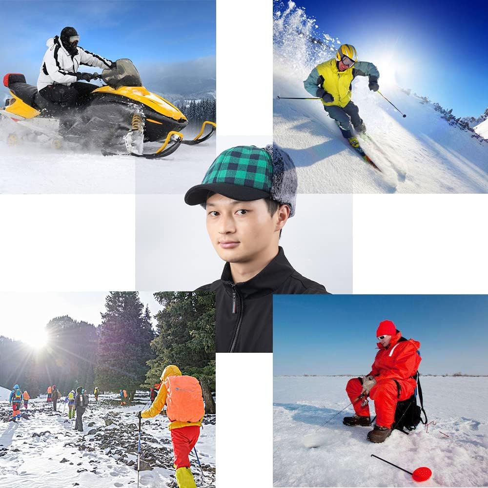 ZffXH Winter Trapper Hat Baseball Cap Thick Buffalo Plaid fold Sherpa Earflaps Warm Red, X-Large - Image 5