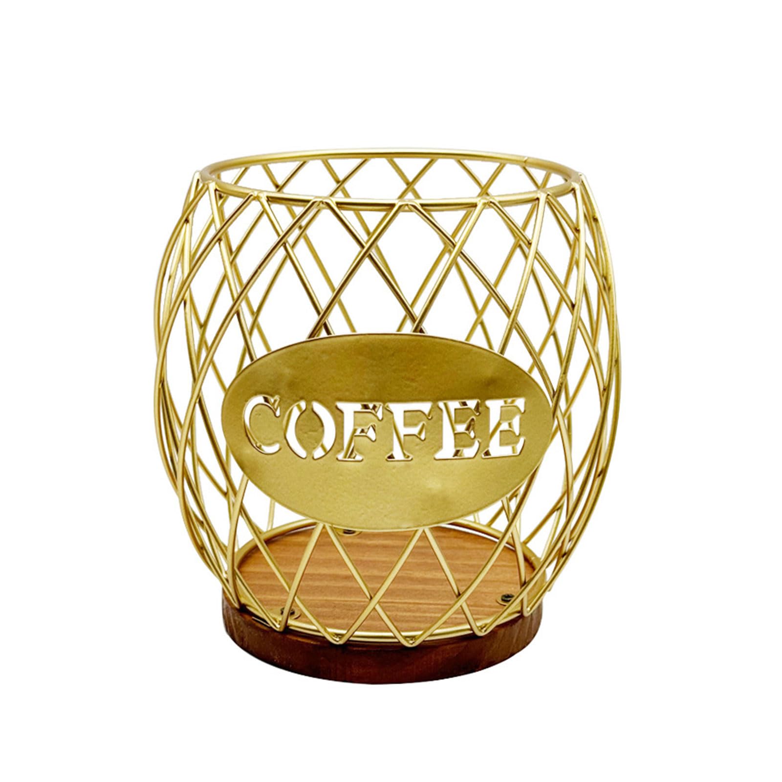 HENYGEN Contemporary Geometric Metal Fruit Basket with Wood Stand for Living Room or Cafe Display Kitchen Living Room Storage Basket