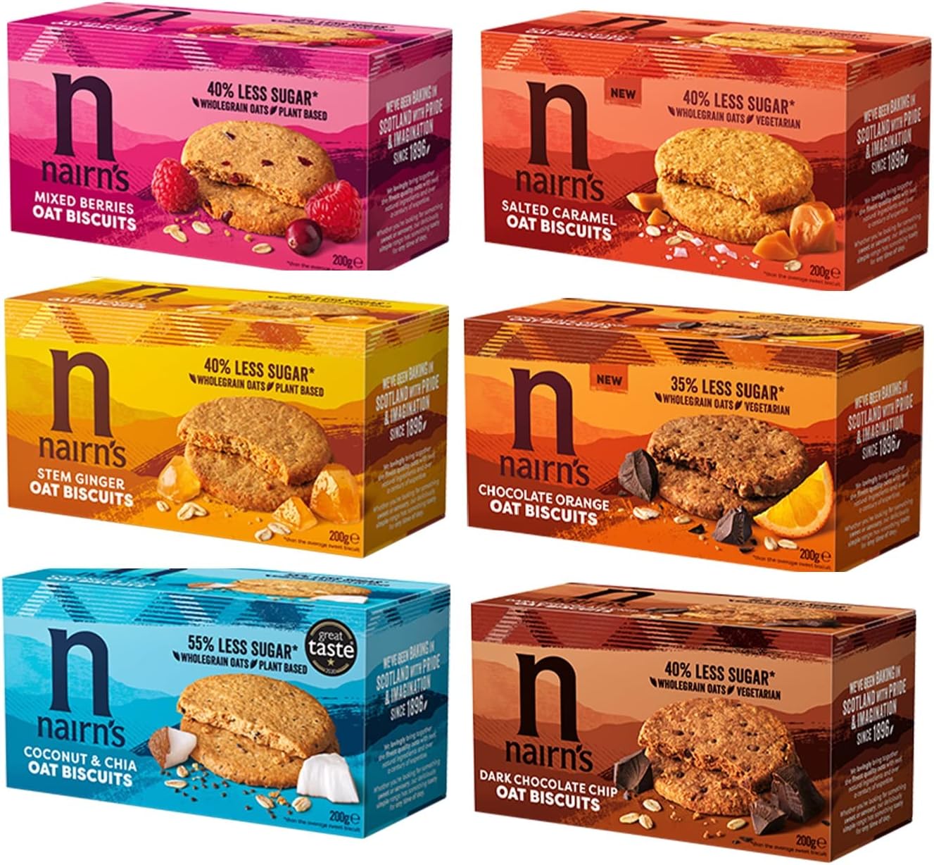 Nairn's Oat Biscuits Variety Pack Dark Chocolate Chip/Stem Ginger