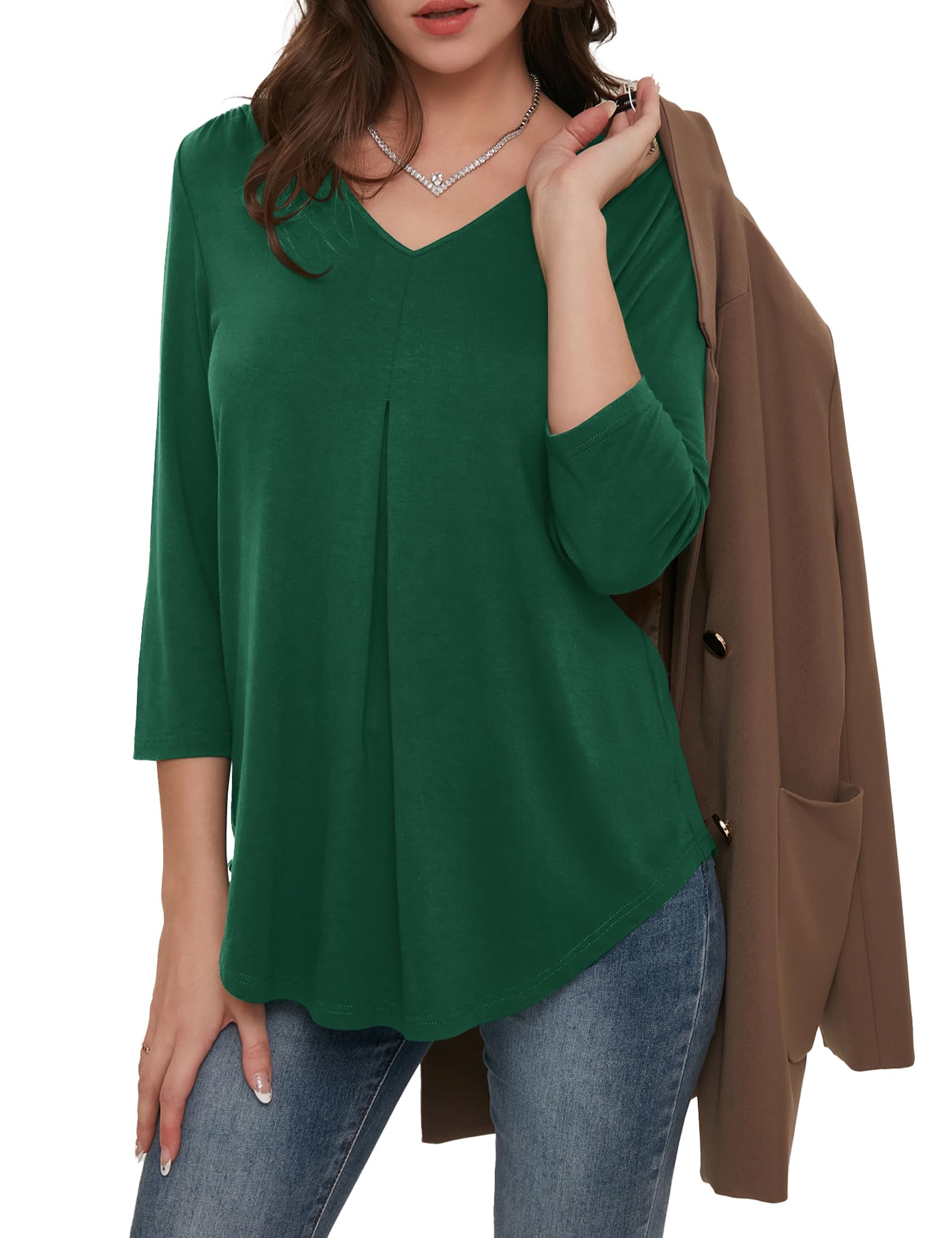 DittyandVibe Womens Summer Shirts 3/4 Sleeve V Neck Tunic Tops Blouses