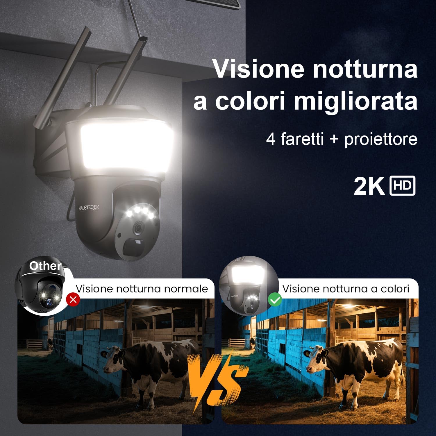 4G LTE Telecamera con SIM da Esterno Senza Fili, Visione Notturna a Colori