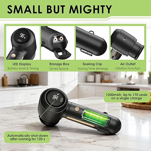 Miniatura 4 de Kit de sellado al vacío eléctrico de tarros Mason con 20 bolsas de vacío reutilizables, 10 tapas Mason, sellador al vacío de mano 3 en 1, potente