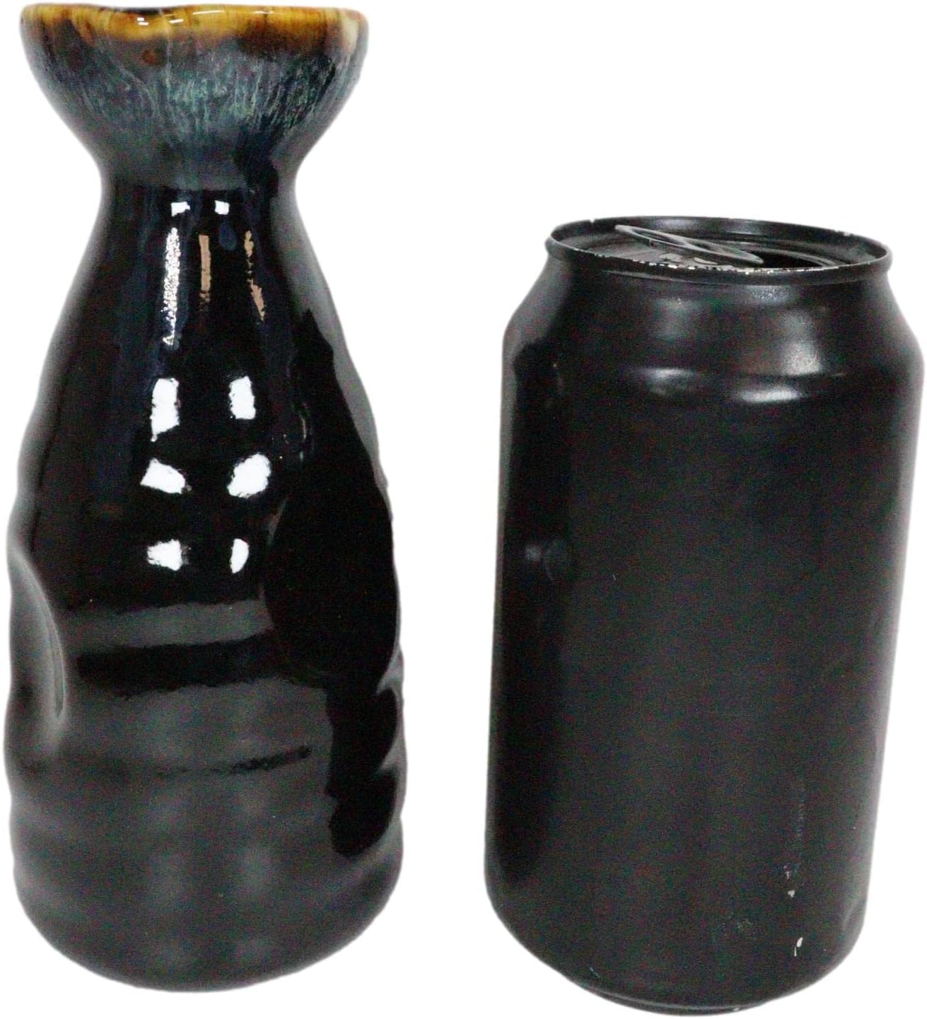 Ebros Gift Glazed Ceramic Pottery Heaven And Earth 'Ten To Ji' Design Japanese Rice Wine Sake 4 Piece Set Of 1 Tokkuri (Brown And White Waterfall Pack of 6 Sake Flasks)