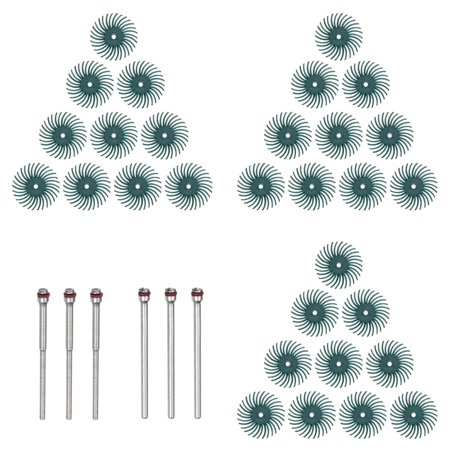 30-Piece Radial Bristle Disc Set 1 Inch 80 Grit Detailed Sanding Brushes Kit Gap Polishing Discs Assortment with 1/8 Inch 3/32 Inch Shank Mandrels for Jewellery Wood Green