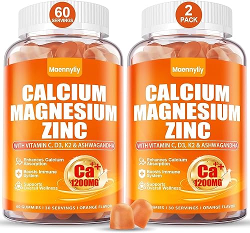 Gomitas de calcio de 1200 mg con vitamina D3 para adultos, citrato de calcio con vitamina D3 K2, magnesio, zinc, boro, cobre y ashwagandha,