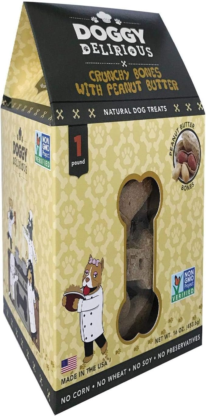 Doggy Delirious Dog Treats - Peanut Butter Bones - Case of 6-16 Oz6