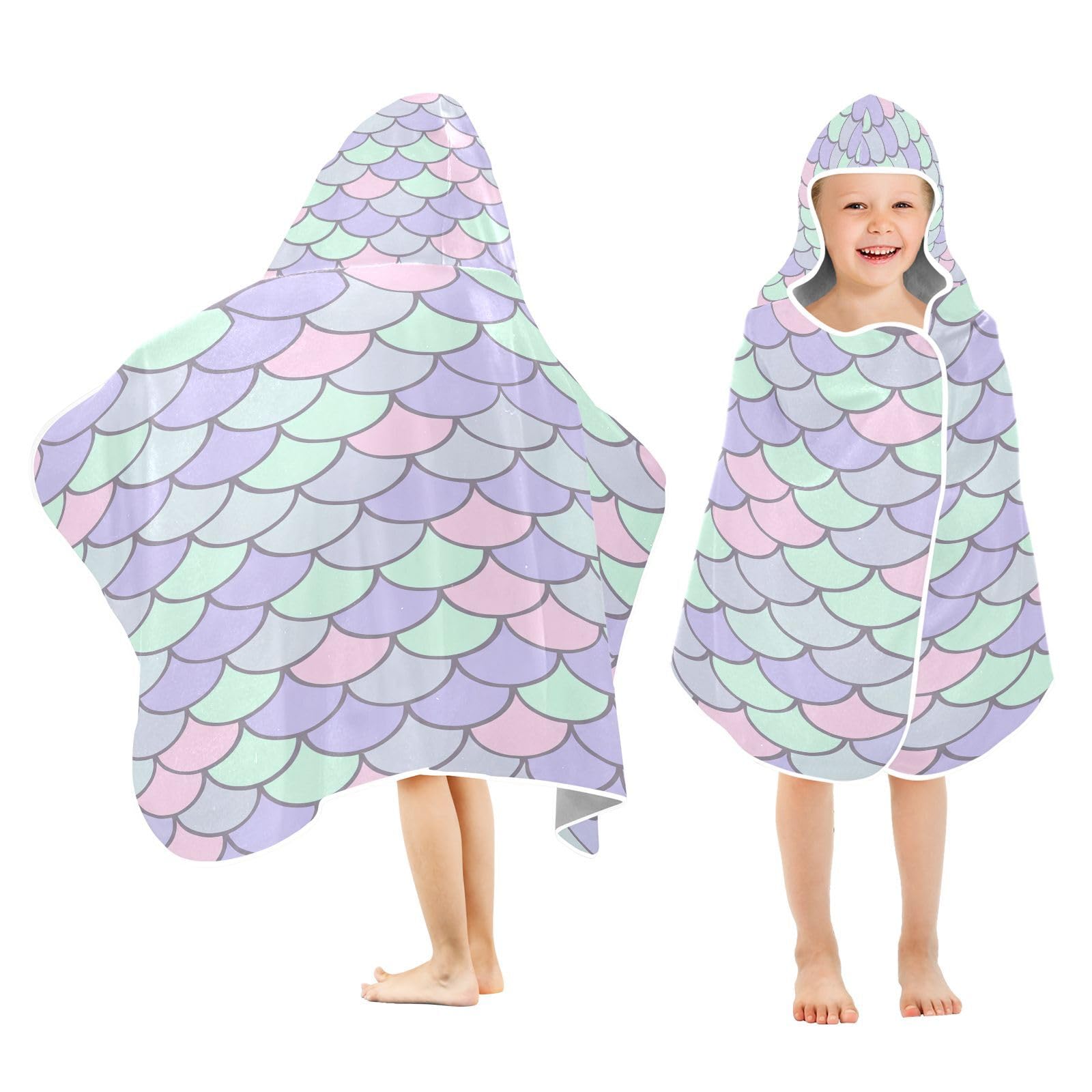 Nesatuwa Hooded Towel for Kids,Beautiful Mermaid Scales Kids Beach Bath Towels Soft Absorbent Quick Dry Poncho Towel for Girls Boys