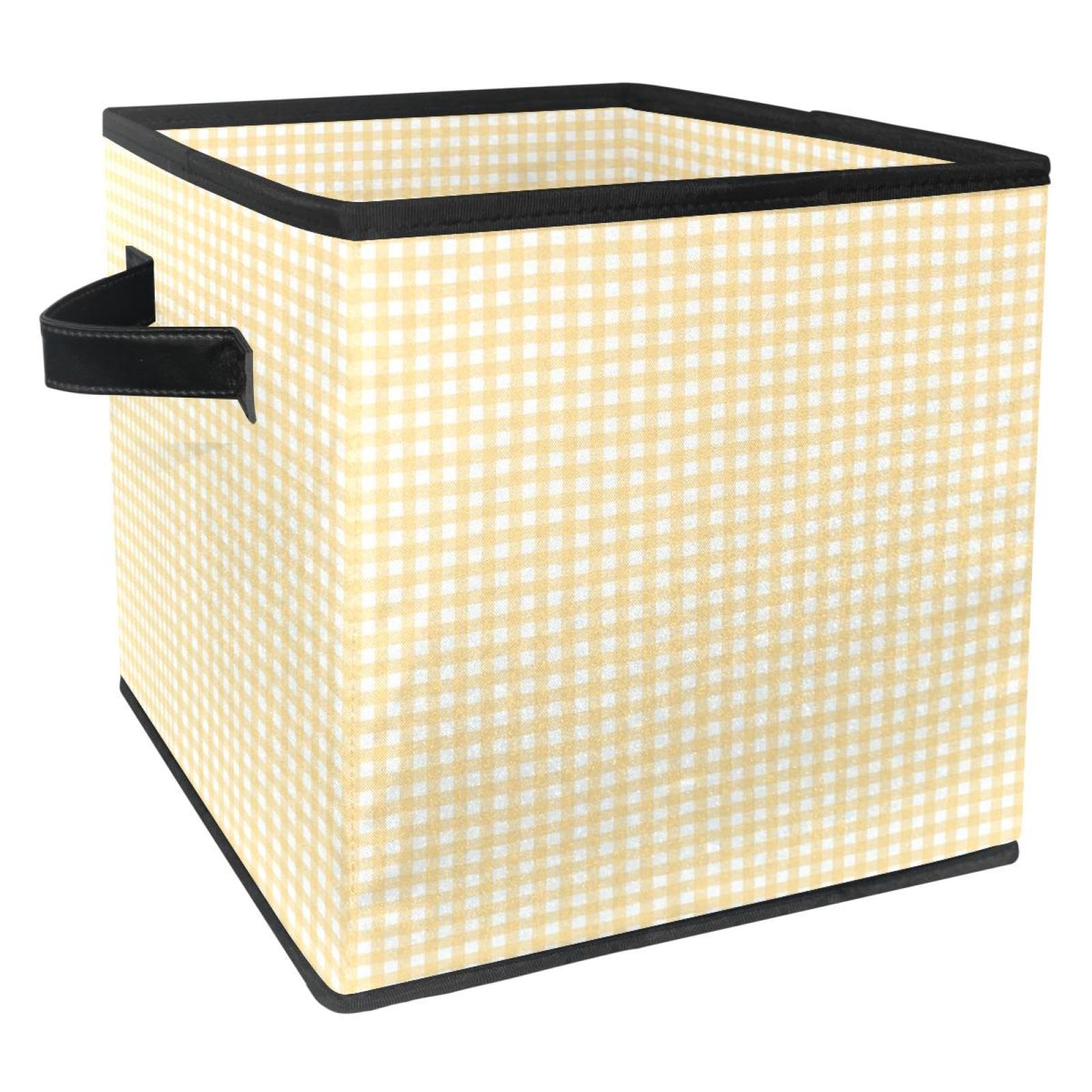 Boîte de rangement pliable avec poignées motif treillis jaune clair