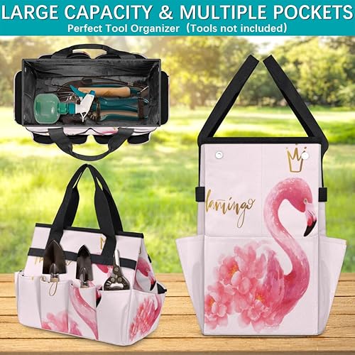 Miniatura 4 de Watercolor Flamingo Crown Garden Tool Tote Bag for Women Men Gardening Tool Storage Bags with 10 Pockets Standable Garden Home Tool Kits Organizer