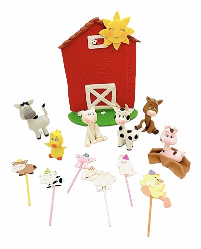 3D Farm Set and Party Hats Cupcake Toppers
