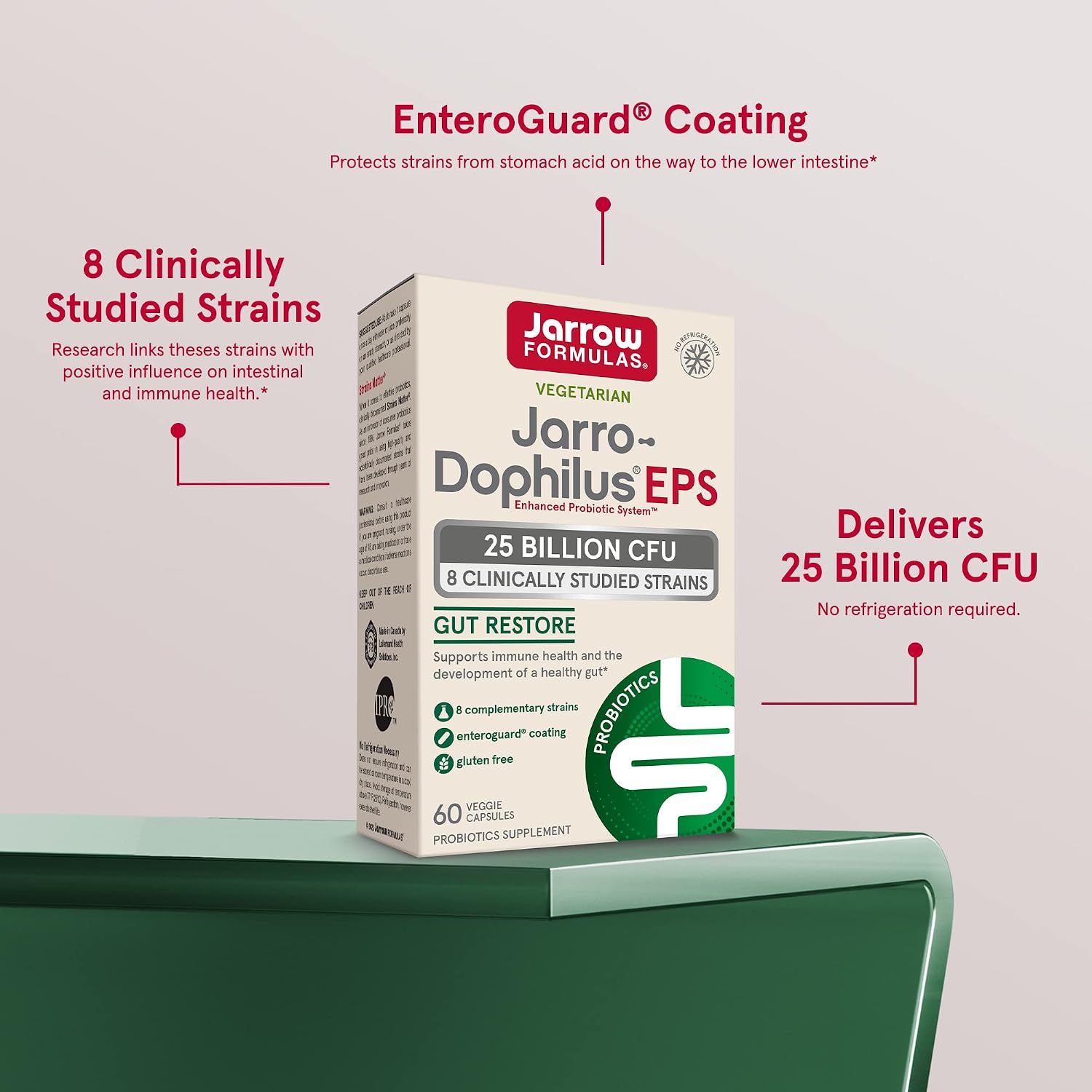 Jarrow Formulas Jarro-Dophilus EPS - Gut Resore Probiotic - 25 Billion CFU - 60 Servings (Enteric Coated Veggie Caps) - 8 Clinically Studied Strains - Intestinal & Immune Health - Dietary Supplement