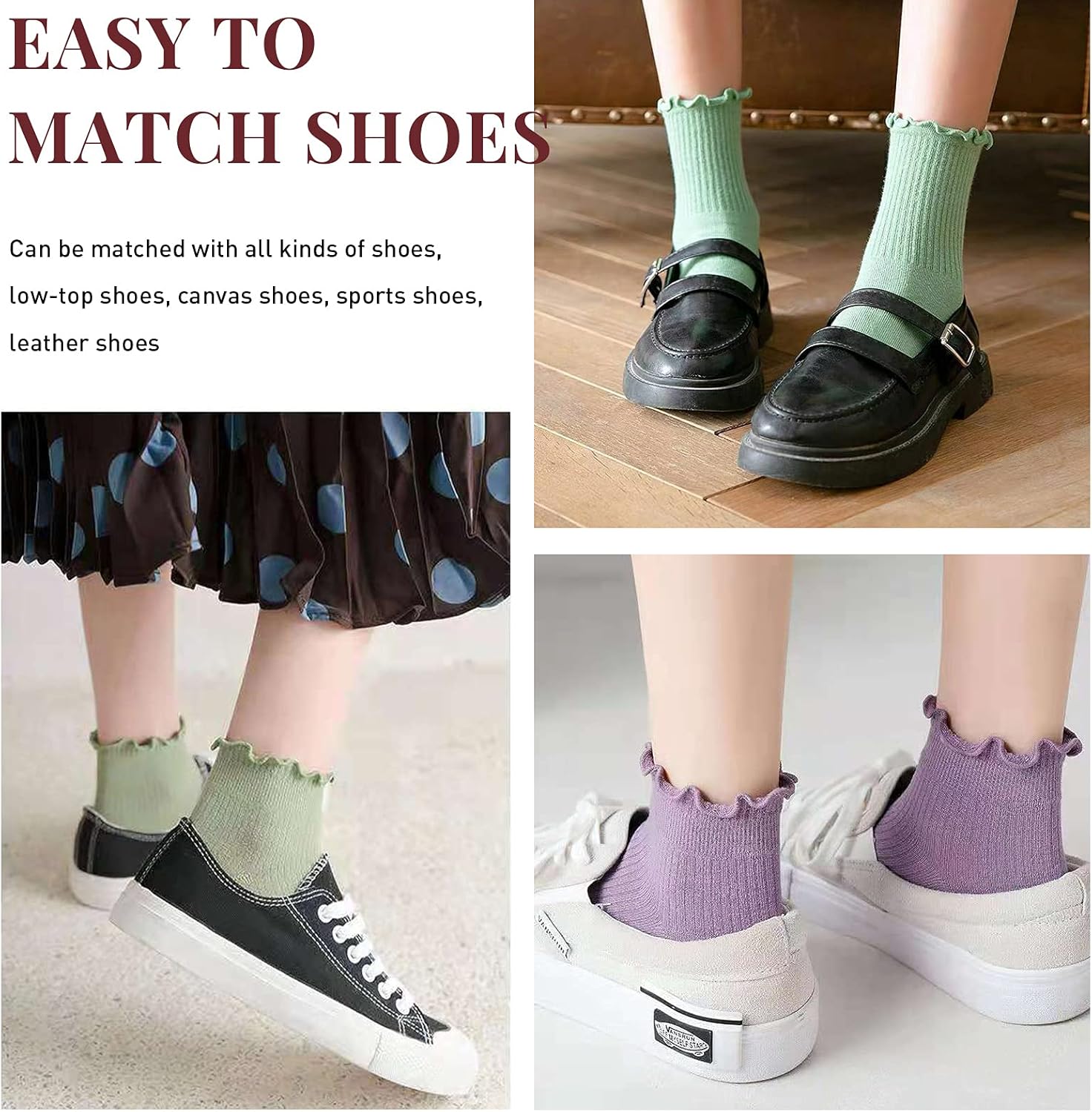 Yahenda 10 Pair Women Ruffle Socks Aesthetic Frilly Ankle Socks Cuff Stocking Knit Lace Ruffle Cute Accessories - Image 4