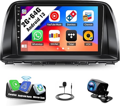 SIXWIN 2G+64G Android 13 Car Stereo para Mazda CX-5 2012-2015 con Apple Carplay Android Auto 9 pulgadas pantalla táctil Radio de coche con