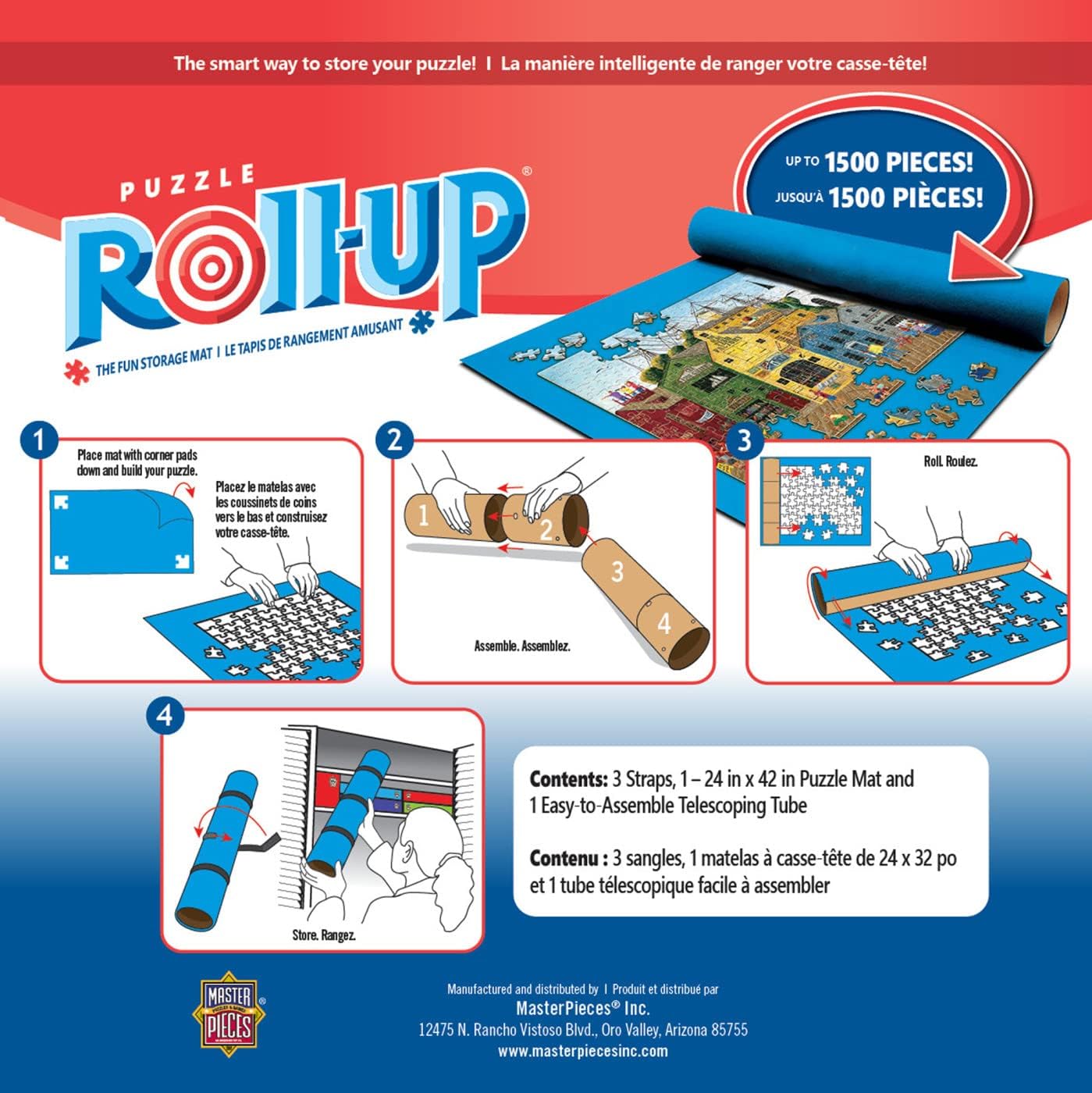 MasterPieces Accessories - Jigsaw Puzzle Roll-Up Mat & Stow Box, 42" x 24", Fits 1500 Pieces