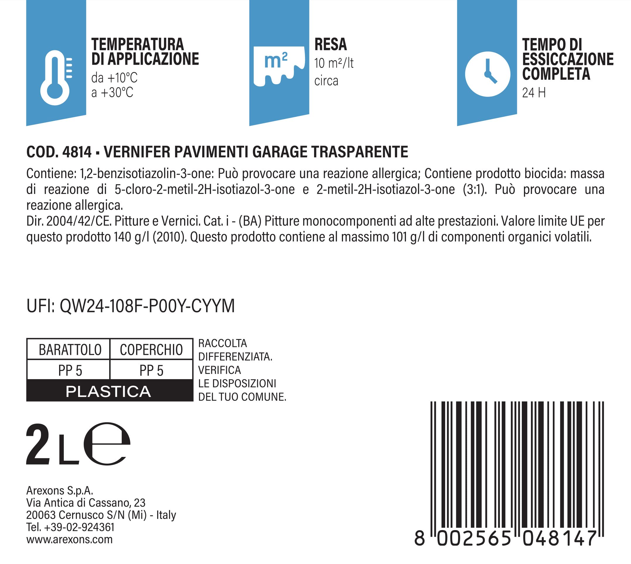 BY VERNIFER Vernice Pavimenti Garage, Vernice Monocomponente A base di Acqua, Proteggi Pavimenti, Adatta a Cemento, Calcestruzzo, Resina o Ceramica, Elevata Adesione, Altamente Resistente, 2L