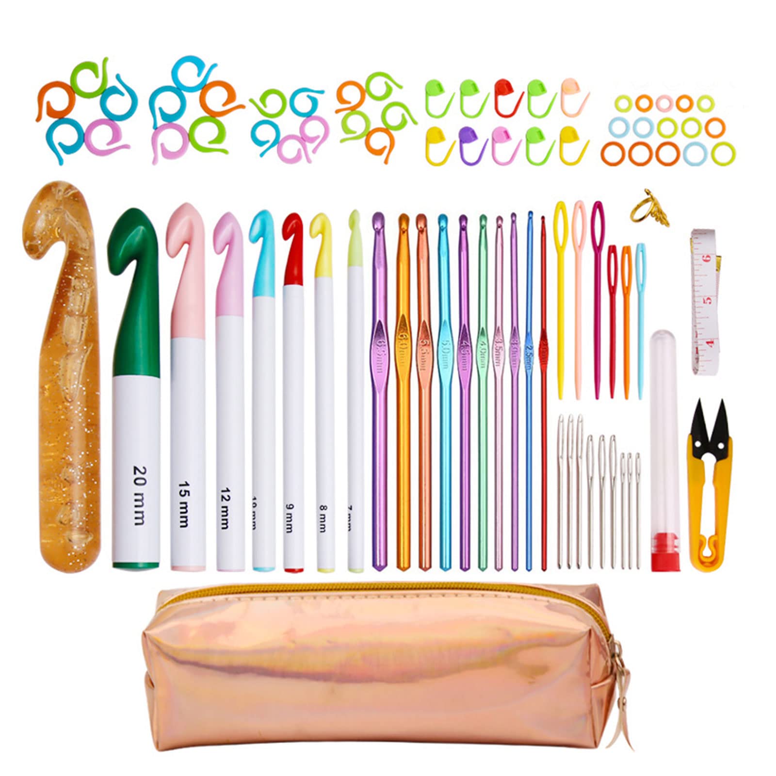 YWLUUOO 83 Pcs Crochet Weave Yarn Kits Ergonomic Crochet Hooks Set Extra-Long Soft Grip Handles Hook Hooks Sets Ergonomic