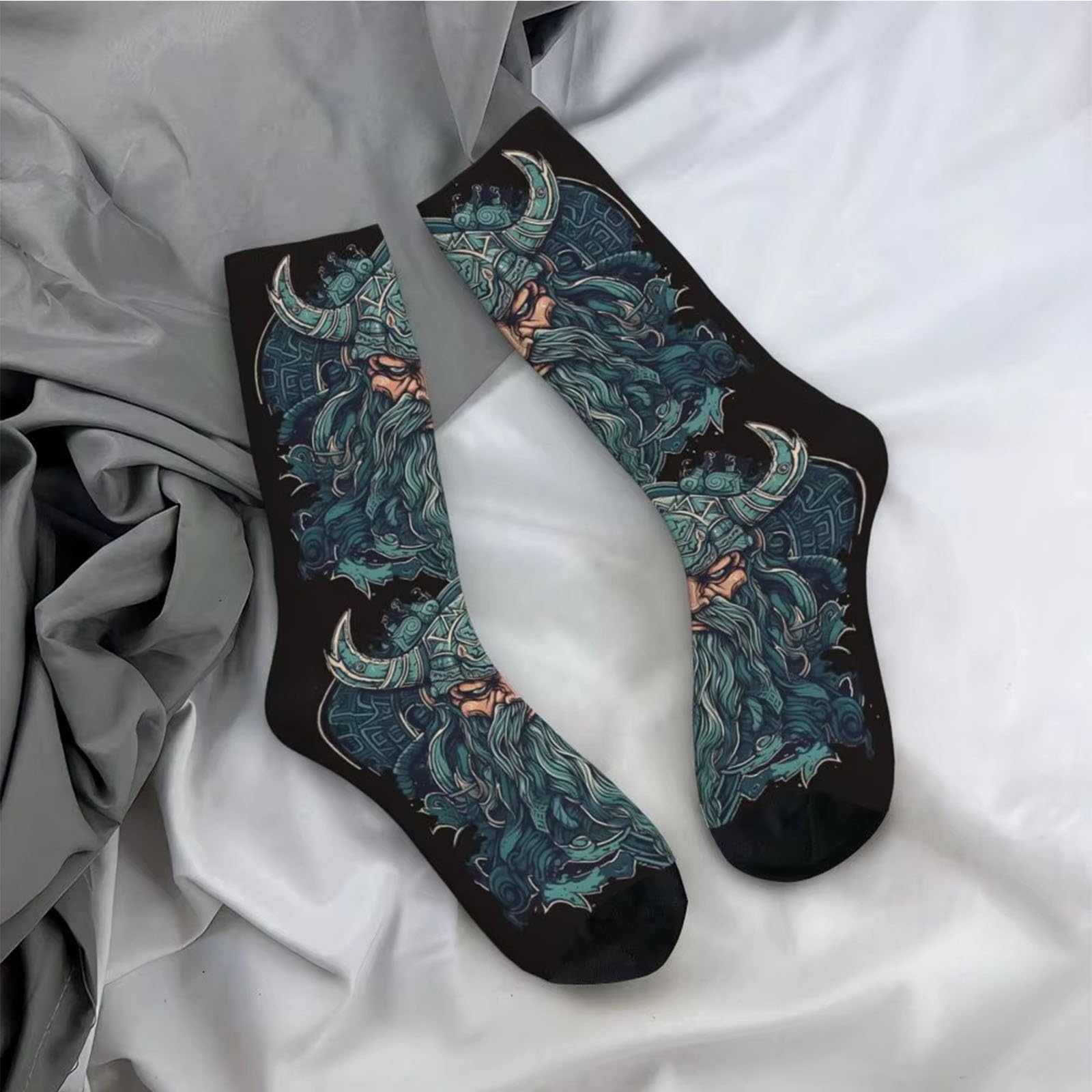 Lustige Unisex Socken, 3D-Druck, Wikinger Krieger Gehörnter Helm Hip Hop Happy Socken, Gut Sitzende Sportliche Basketballsocken