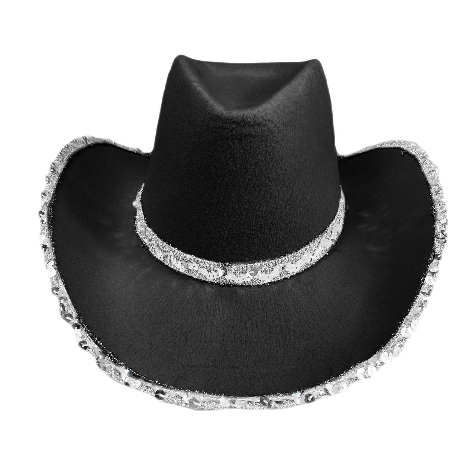 2 cappelli da cowboy western da donna, con paillettes, tesa d'argento, adatti per feste di danza musicale, feste a tema, cosplay
