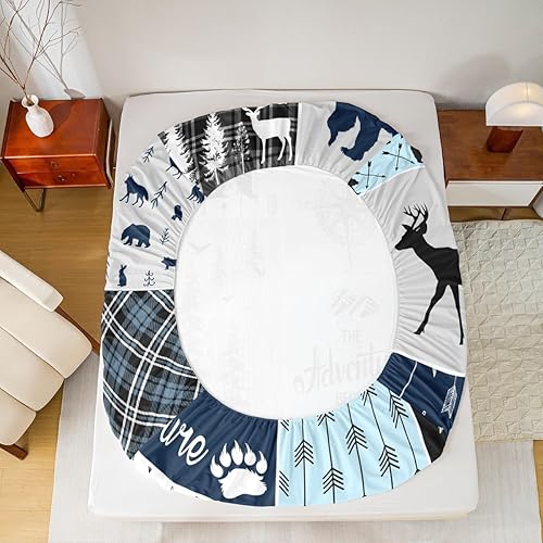 Miniatura 6 de Erosebridal Juego de sábanas rústicas de retazos, tamaño individual, juego de sábanas de oso de ciervos de caza para niños, adolescentes y adultos,
