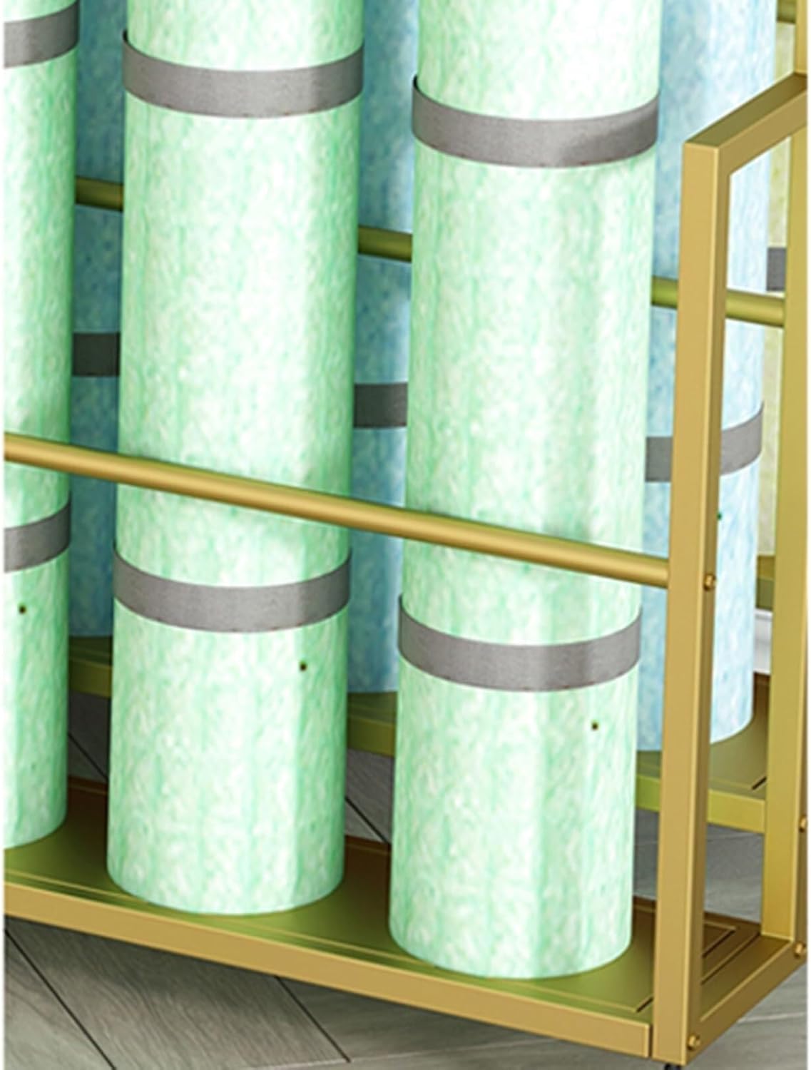 Movable Double Layer Yoga Mat Rack with 360° Wheels – Large Capacity Iron Storage Shelf for Gym & Studio, Stylish Gold Finish (Type 8, 80cm x 43cm x 80cm)