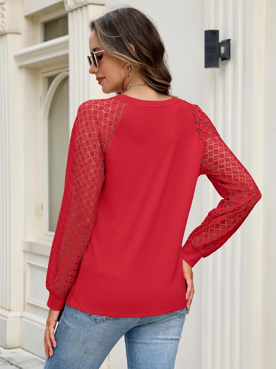 Minetom Womens Lace Tops Long Sleeve Shirts Casual Dressy Blouses Trendy Fall Fashion Outfits Clothes - Image 4