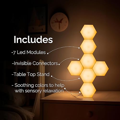 Miniatura 7 de Emberela HEXlights - Luces sensoriales para niños, paquete de 7 luces hexagonales táctiles, control remoto, paneles LED de pared para sala