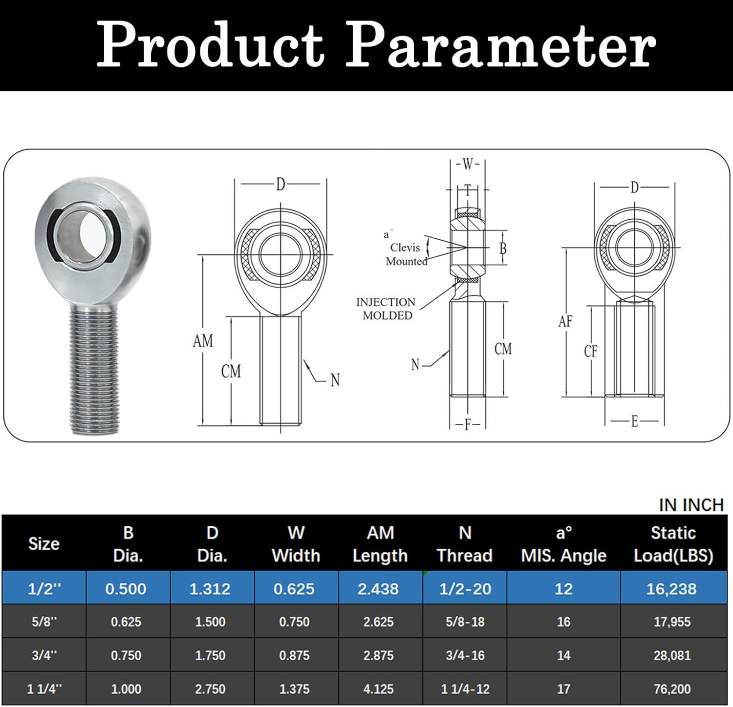1/2” Heim Joints Rod End Kit, 0.5” Chromoly Joints Panhard Kit Right and Left Hand Thread with Jam Nut and Bung (2 Pair)