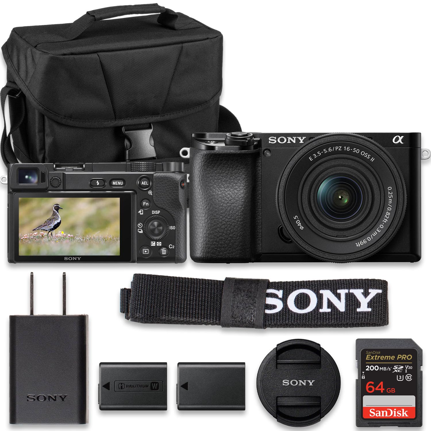 Sony ILCE6100KB Alpha 6100 Mirrorless 4K Video Camera with E PZ 16-50mm Lens - Black (Value Bundle)
