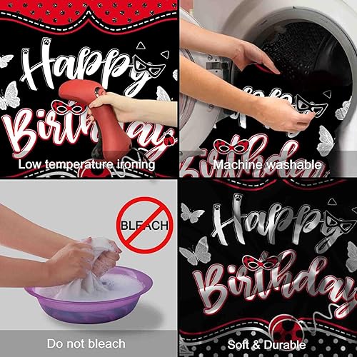 Miniatura 5 de Yriujul Telón de fondo de fotografía de 72 x 43 pulgadas, diseño de mariquita con purpurina roja y negra, fondo de torre Eiffel para niños,