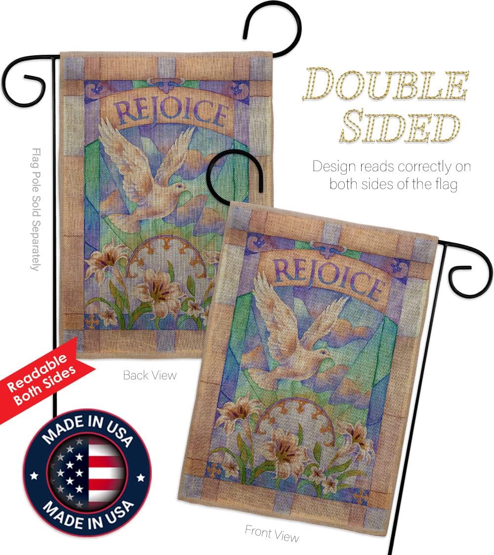 Breeze Decor Rejoice Garden Spring Easter Happy Bunny Egg Christian Season Springtime Holiday House Decoration Banner Yard Gift Double-Sided, Small Flag Set w Wall Hanger, Made in USA