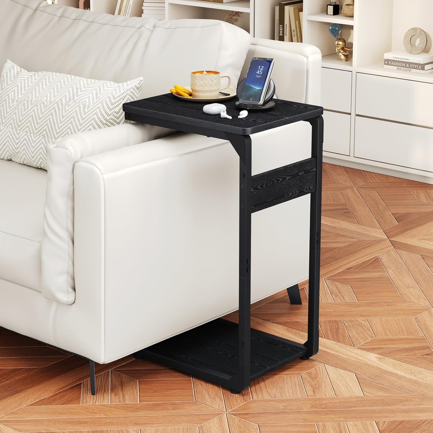Small End Table, Narrow Nightstand, C Shaped Couch Side Table, Sofa TV Tray Table, Night Stand for Bedroom, Bedside, Living Room ET-YB-Bk1