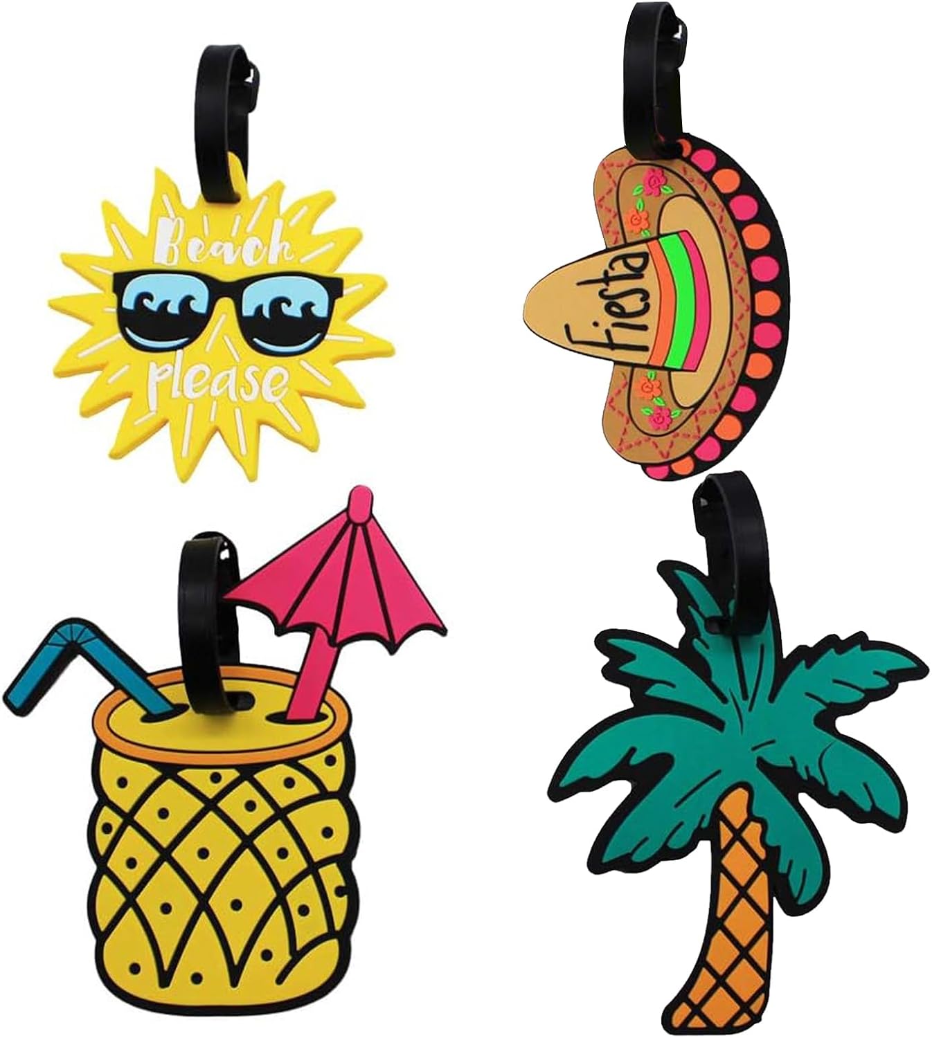 Mziart Unique Luggage Tags Set of 4 Cute Summer Beach Holiday Travel Suitcase Bag Identify Baggage Label