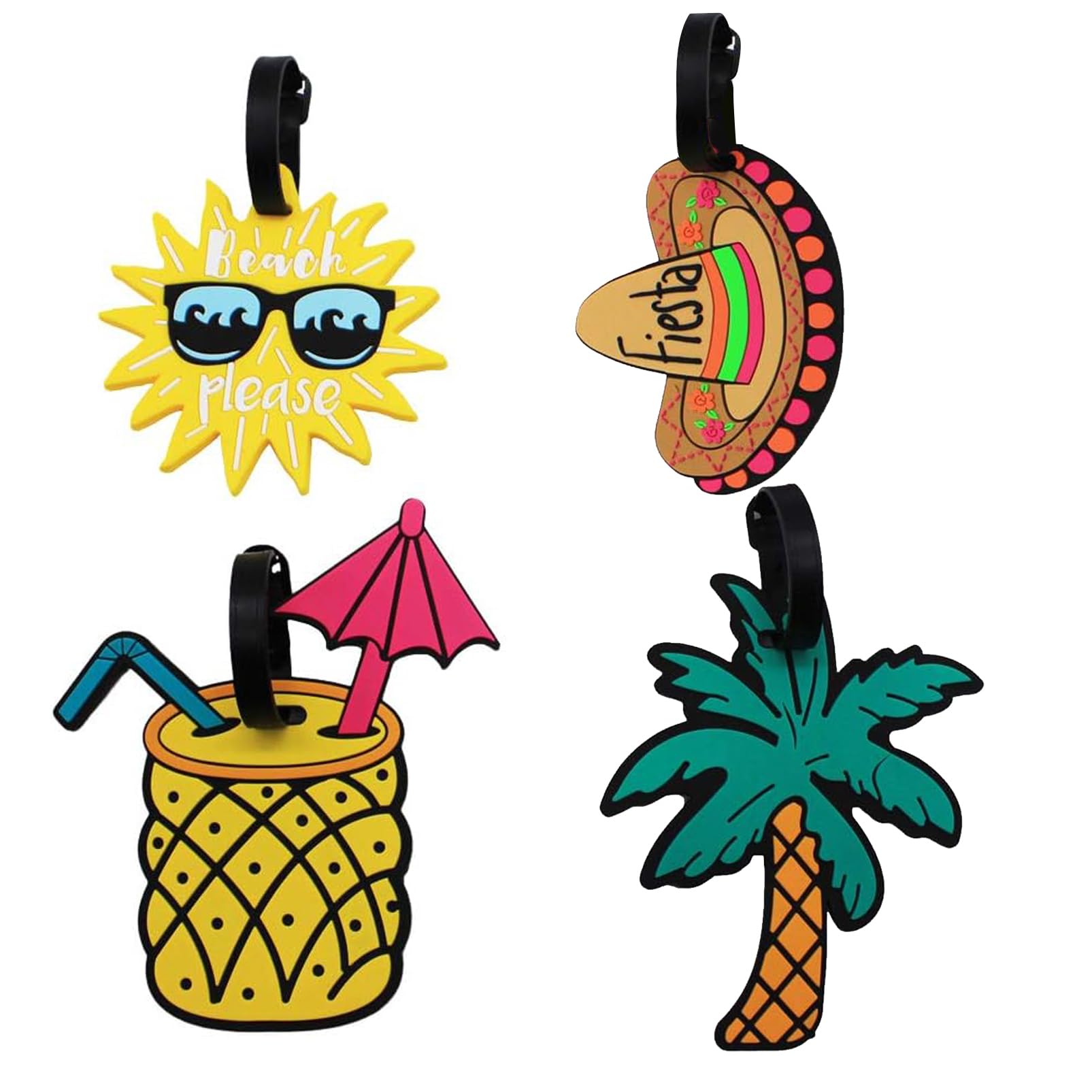 Lot De 4 étiquettes De Bagage En Cuir Noir Pour Bagages De Voyage