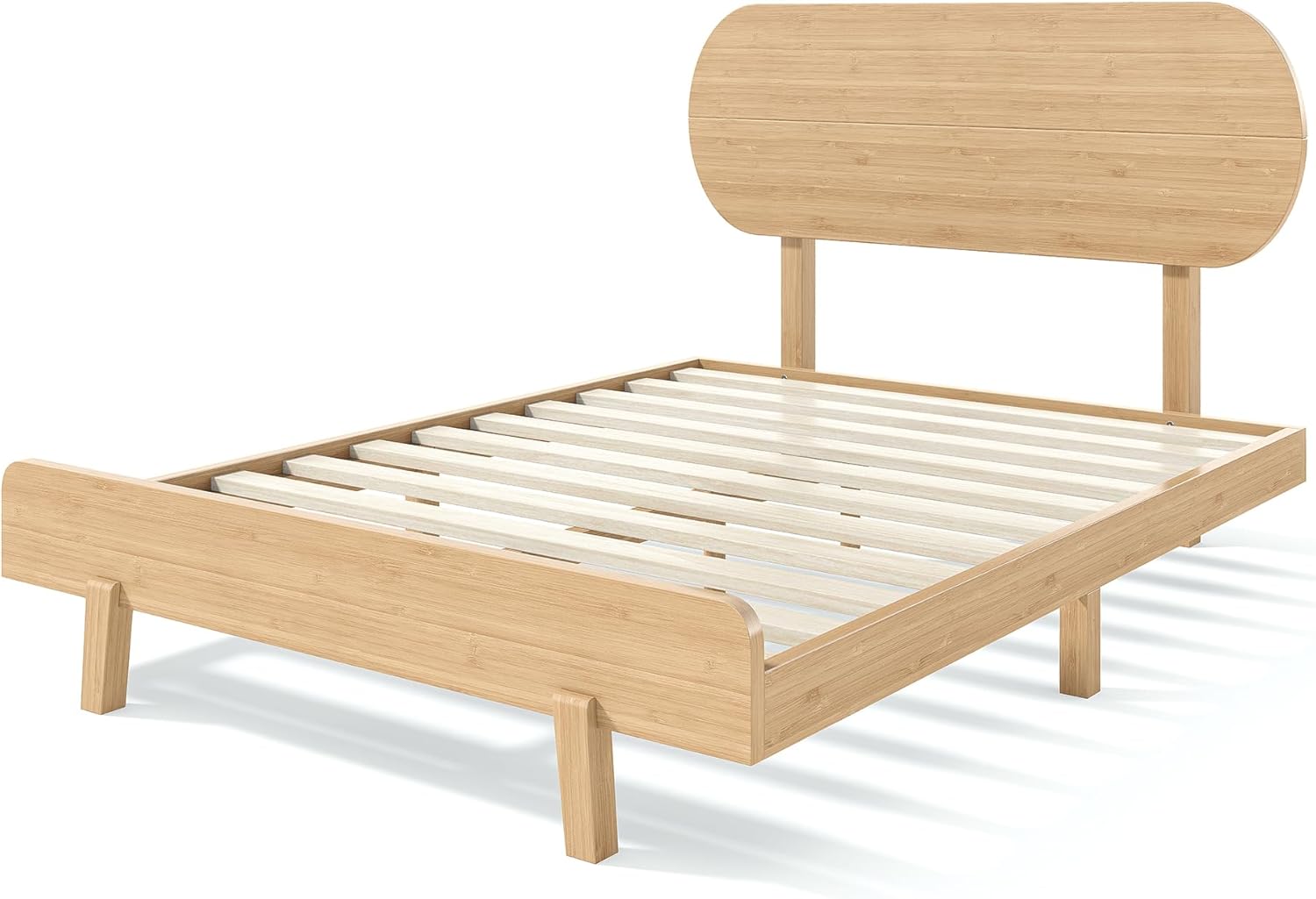 Bellemave Full Bed Frame with Headboard & Low Footboard, Bamboo Full Size Bed Frame with Wood Slats Support 500LBS, Japanese Bed Frame Full Size, No Box Spring Needed, Natural