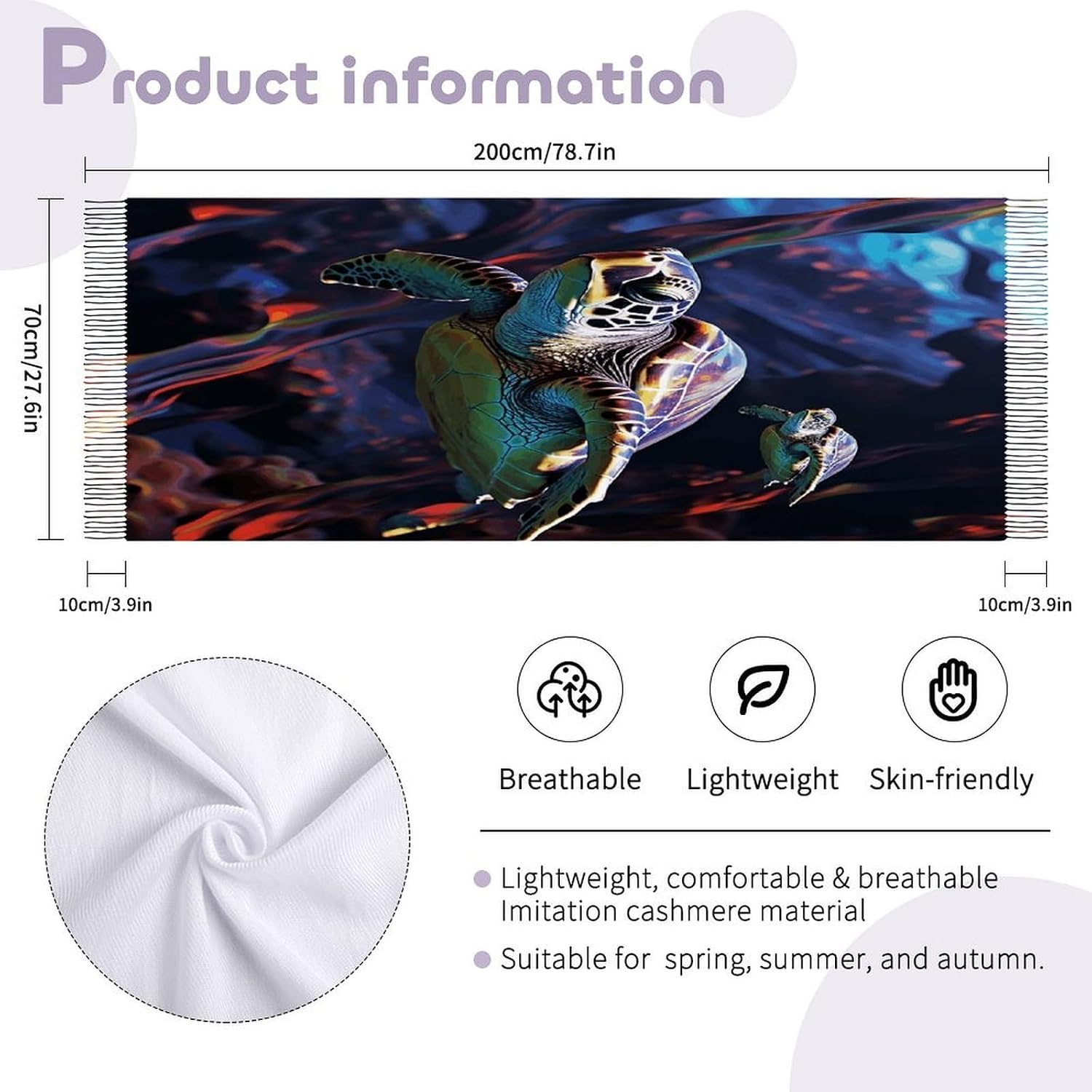 A Colorful Tropical Sea Turtle Scarf for Women Men Soft Warm Fashion Blanket Scarves Classic Cashmere Feel Scarf Long Shawl Large Scarves Cold Weather Thick Blanket Scarfs
