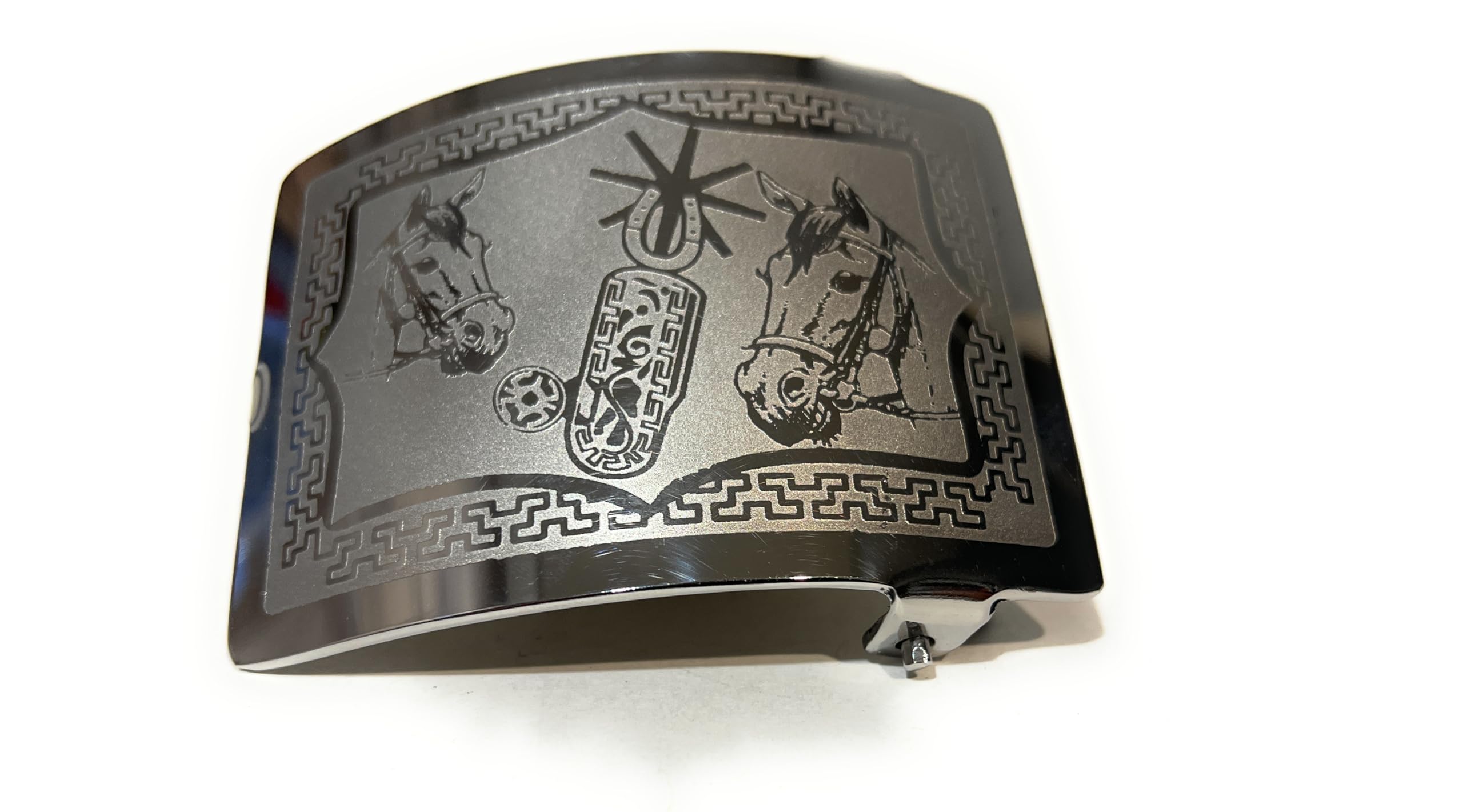 CHARRO SADDLE HORSE BELT BUCKLE. HEBILLA CHARRA CABALLO, WESTERN COWBOY BUCKLE